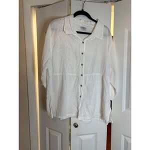 Cottonseed Wear Embroidered Cotton Shirt XL – White 3/4 Sleeve Button Front | Ma
